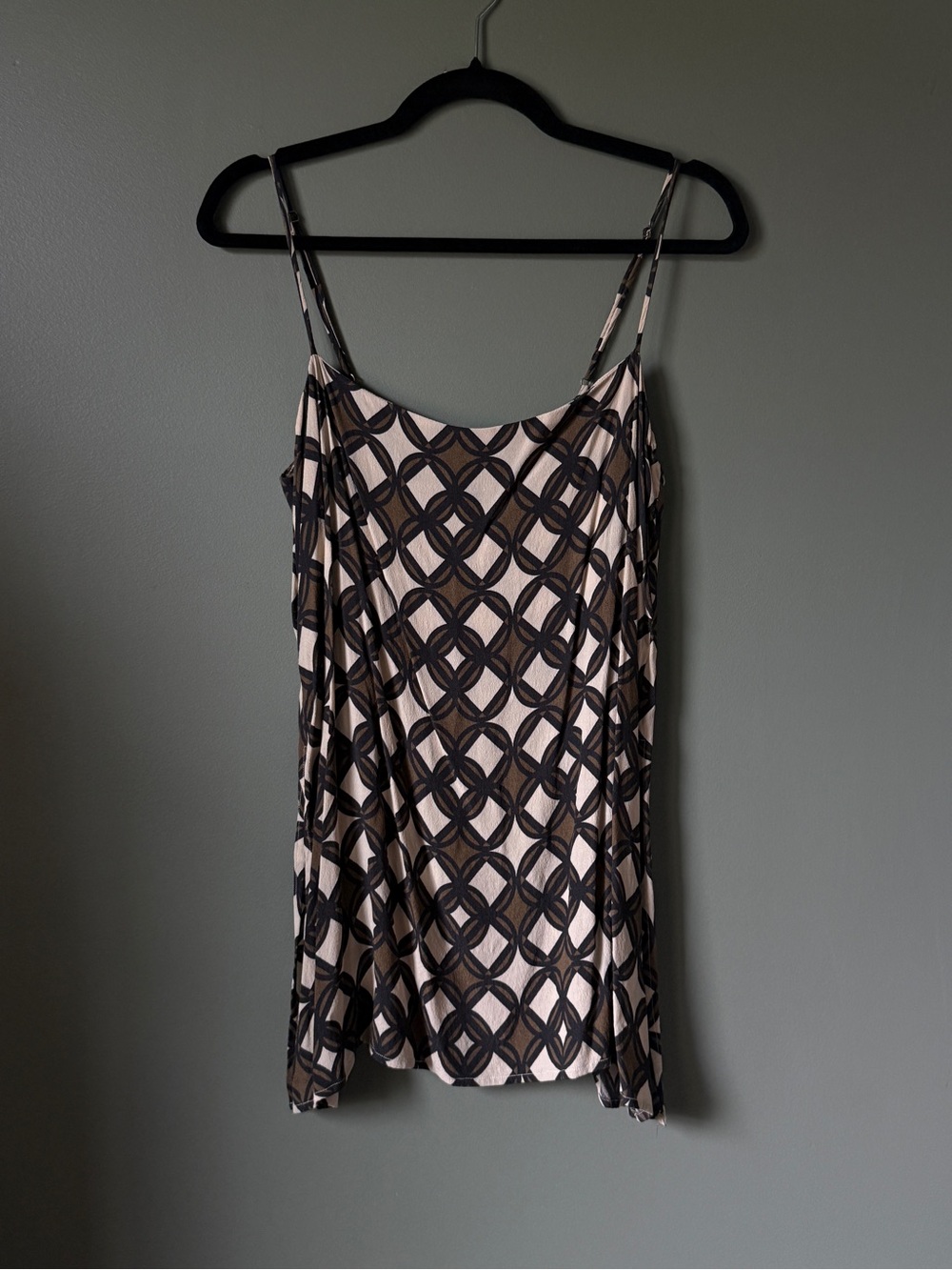 DISSH Beige and Black Geometric Print Spaghetti Strap Tank